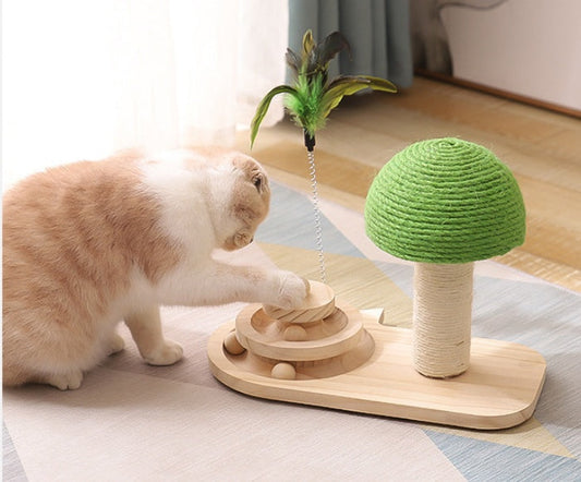 KFX-5959869 Wooden Cat Tree with Double Sisal Balls - Interactive Scratching Post and Exercise Toy for Cats
