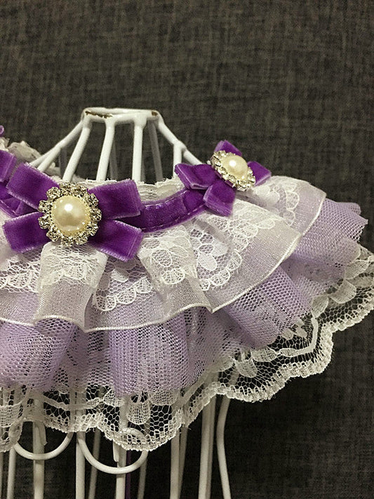 KFX-5961277 Purple Pet Bow Tie Collar for Dogs and Cats, Lace Design, Cloth Material, XS to XL Sizes
