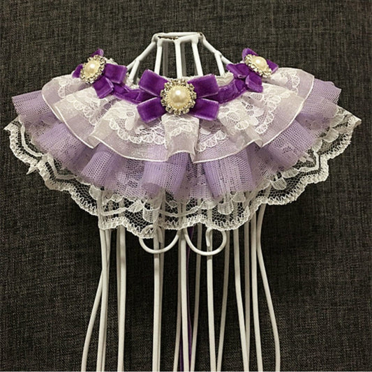 KFX-5961277 Purple Pet Bow Tie Collar for Dogs and Cats, Lace Design, Cloth Material, XS to XL Sizes