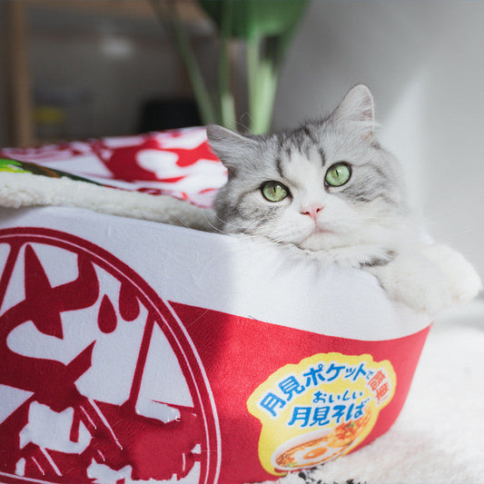KFX-5968829 Cozy Instant Noodle-Shaped Cat Nest for Pets - Soft and Warm Plush Bed