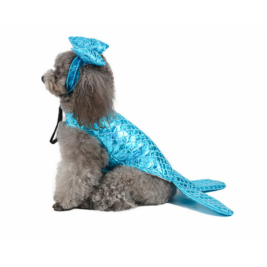 KFX-5968957 Mermaid-Themed Blue Dog and Cat Clothing with Headwear for Small Pets