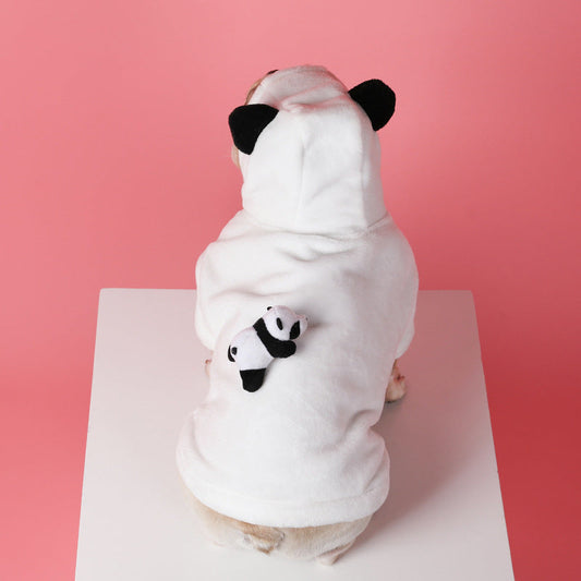 KFX-5969853 Cozy Cartoon Flannel Pet Sweater Coat for Corgis and Shiba Inus in White Panda Design