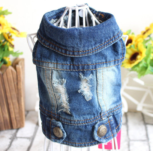 KFX-5972925 Casual Ripped Denim Vest for Pets - Spring & Summer Wear