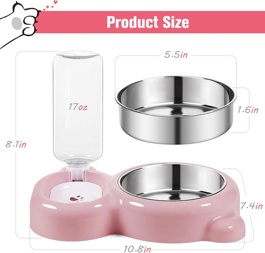KFX-5983549 Automatic Water and Food Bowl Set for Cats and Small Dogs with Stainless Steel Dish