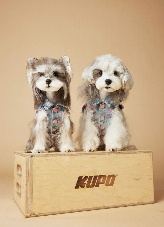 KFX-5984829 Denim Sleeveless Vest for Dogs - Distressed Casual Pet Clothing in Various Sizes