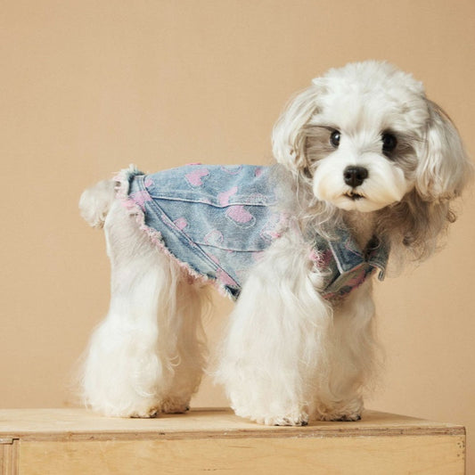 KFX-5984829 Denim Sleeveless Vest for Dogs - Distressed Casual Pet Clothing in Various Sizes