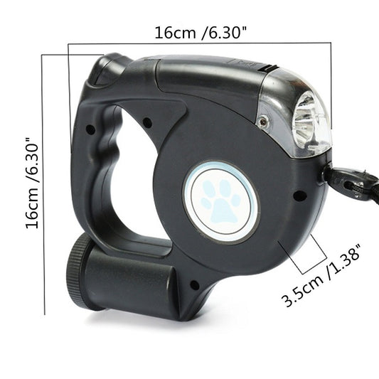 KFX-5985853 Three-in-One Retractable Dog Leash with Flashlight and Waste Bag Dispenser