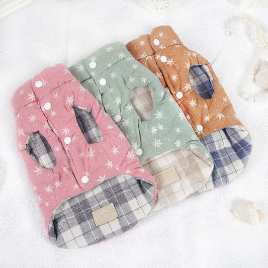 KFX-5988413 Reversible Cotton Vest for Dogs - Autumn & Winter Wear in Brown, Green, and Pink