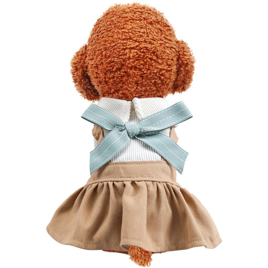 KFX-5990205 Khaki Polyester Bowknot Student Dress for Dogs and Cats - Multiple Sizes Available