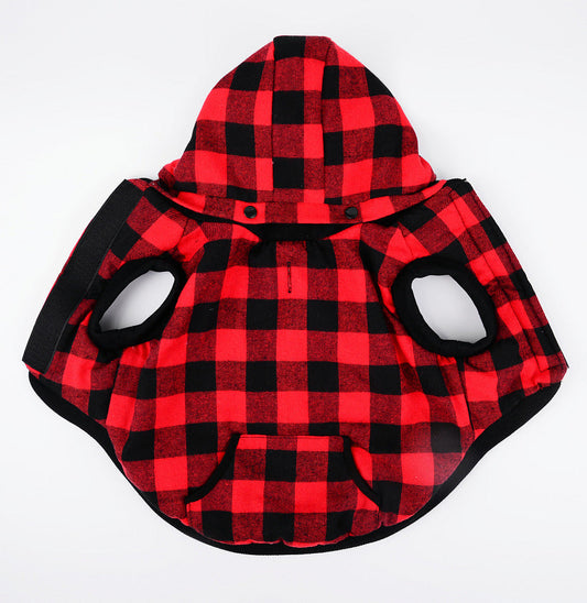 KFX-6002109 Hooded Plaid Pet Clothes with Removable Hat for Cozy Comfort