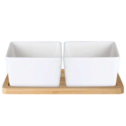KFX-6003517 Ceramic Pet Rice Bowl with Bamboo Stand for Cats and Dogs - 300ml Capacity