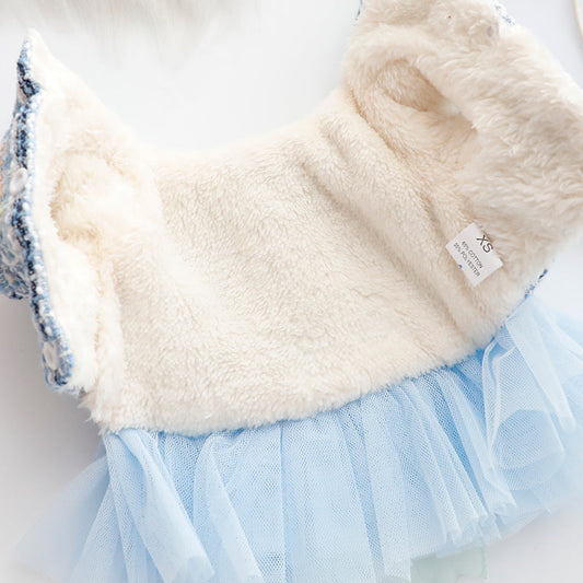KFX-6007869 Plush Lace Dog and Cat Skirt - Cotton Padded Apparel in Blue and Pink
