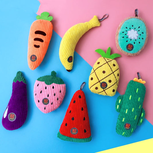 KFX-6012733 Durable Plush Pet Toy for Dogs - Assorted Fruit Shapes Including Carrot, Cactus, Watermelon and More