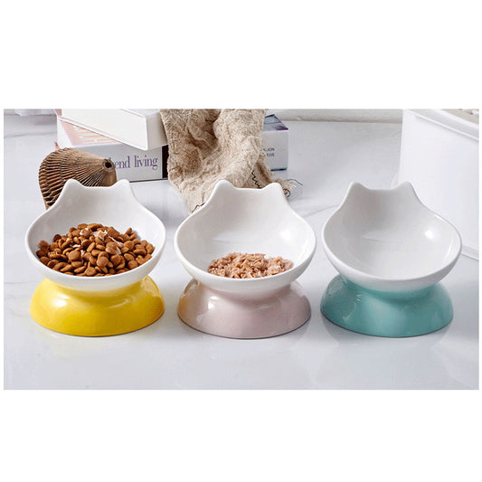 KFX-6013245 Modern Ceramic High-Foot Cat and Small Dog Bowl in Various Colors