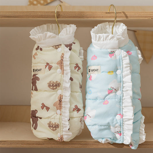 KFX-6017597 Cozy Fleece Jumpsuit for Dogs and Cats - Warm Autumn and Winter Wear with Cute Animal Patterns