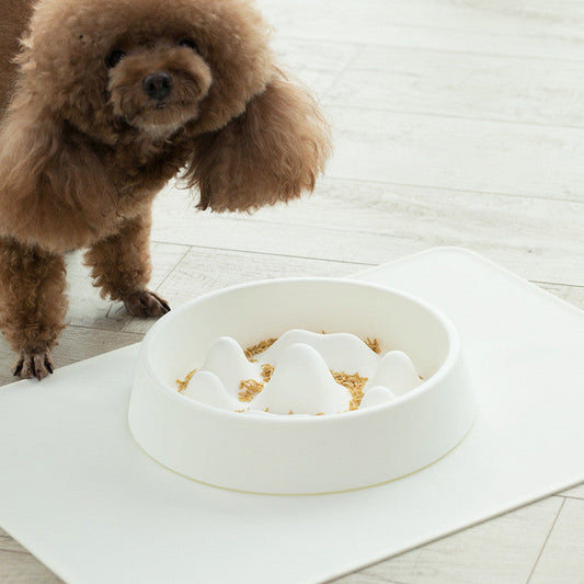 KFX-6019005 Pet Slow Feeder Bowl with Mountain Design for Controlled Eating Speed - Off-White & Blue, PP Material