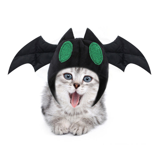 KFX-6023613 Black Bat Hat for Cats - Wool Cartoon Headdress for Pet Dress Up