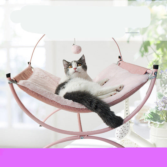 KFX-6026173 Cozy Recliner Cat Bed with Metal Frame in Pink and Gray, Suitable for Cats