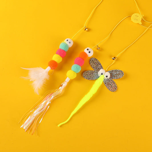 KFX-6029373 Feather and Bug Themed Cat Teaser Stick for Interactive Play