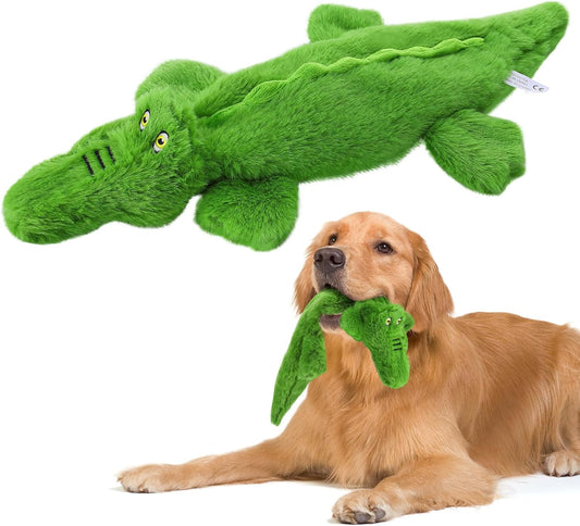 KFX-6031805 Durable Squeaky Crocodile Dog Toy for Aggressive Chewers - Stuffing-Free Plush Interactive Design