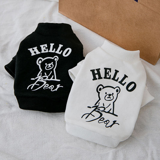 KFX-6035389 Fashionable Dog Sweater with Bear Print in Black and White, Available in Multiple Sizes