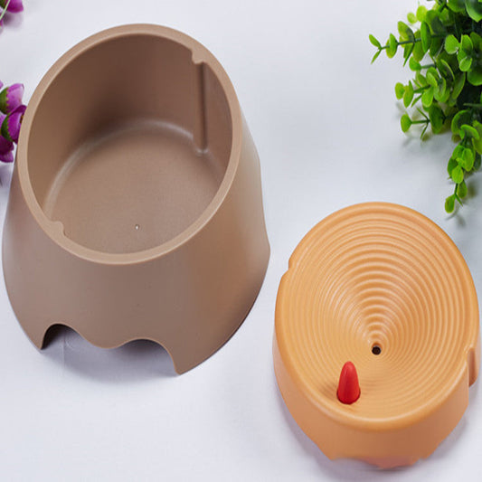 KFX-6036285 Beige Plastic Pet Drinking Bowl for Cats and Dogs - No Wet Mouth Design