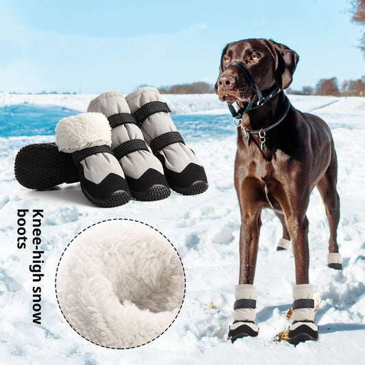 KFX-6036925 Waterproof Thickened Velvet Dog Boots - Non-Slip and Warm, Available in Dark Gray and Black