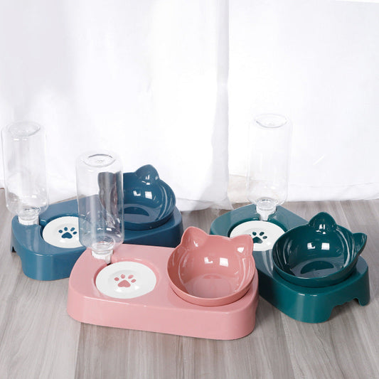 KFX-6046013 Floating Double Cat Bowl with Kettle - Non-Slip Design, Available in Blue, Pink, Green