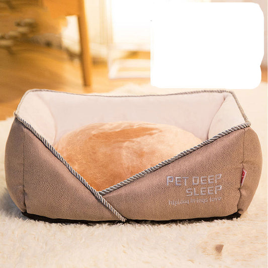 KFX-6049853 Embroidered Square Nest Cat Litter Mat with Beveled Edges and High Elastic Filling