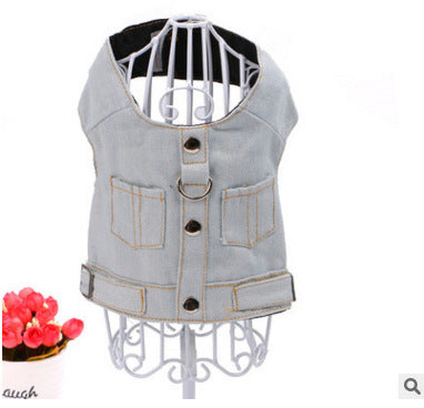 KFX-6050877 Light Blue and Dark Blue Pet Denim Vest with Lattice Hole Design