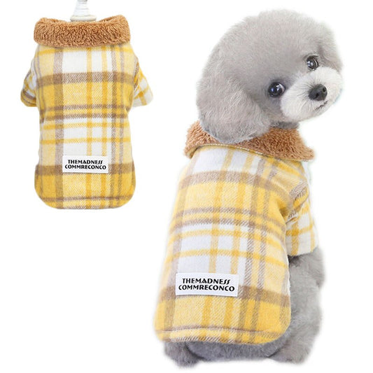 KFX-6069437 Cotton Plaid Two-Leg Coat for Pets in Blue and Yellow
