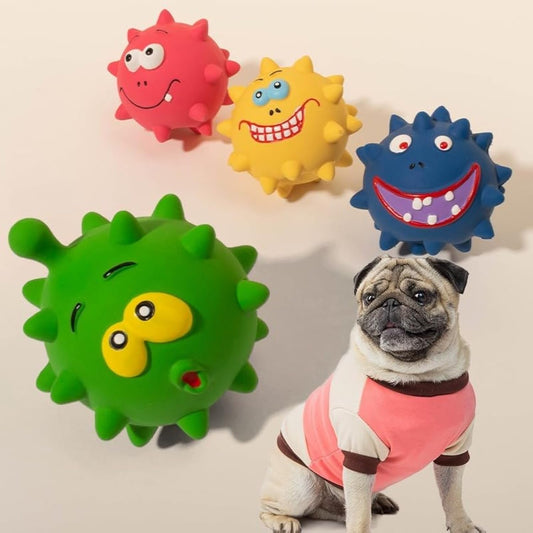 KFX-6070333 Natural Latex Dog Squeaky Ball Set for All Sizes - Interactive Chew Toys with Dental Benefits for Pets