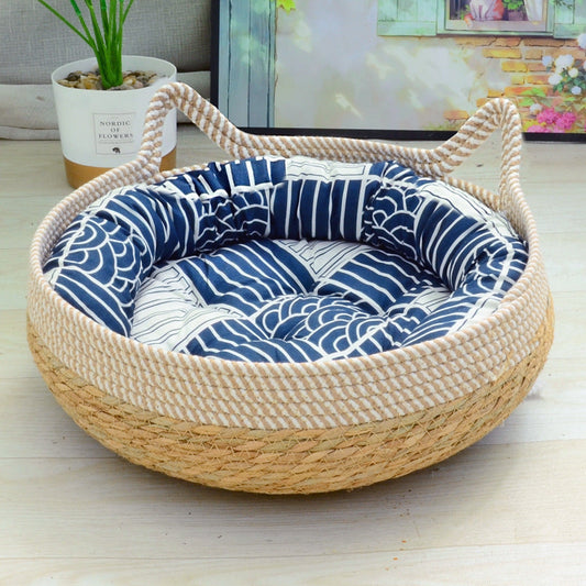 KFX-6094141 Rattan Cat Nest with Cotton Cushion - Various Sizes for Cats and Dogs