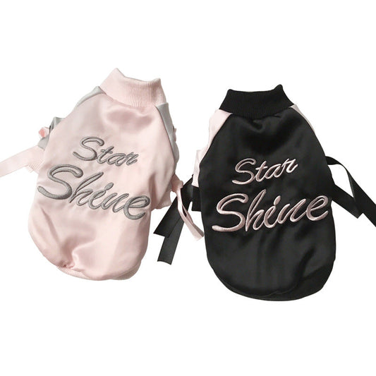 KFX-6096445 Stylish Autumn Dog Jacket in Black and Pink - Satin Baseball Uniform for Cats and Kittens