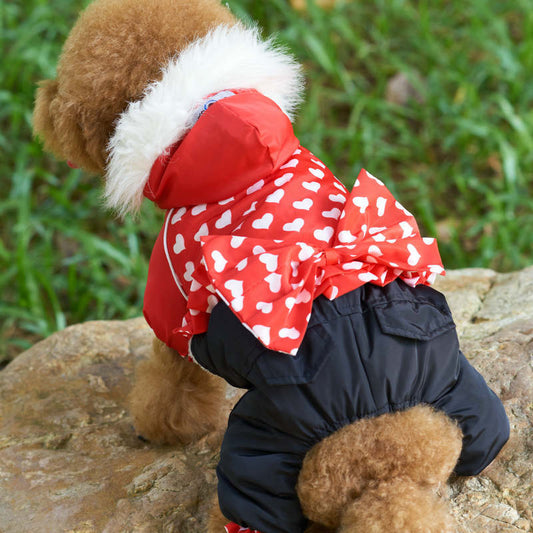KFX-6100413 Thickened Red Winter Clothes for Four-Legged Pets - Sizes 8 to 16 Available