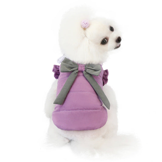 KFX-6102205 Lace Collar Casual Winter Vest for Pets in Purple and Pink, Two-Legged Cotton Apparel