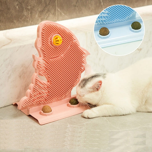 KFX-6108861 Cat Wall Scratcher with Self-Grooming Brush and Catnip Balls for Stress Relief