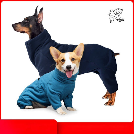 KFX-6115901 Windproof Polar Fleece Warm Clothing for Large Dogs - Available in Blue and Dark Blue