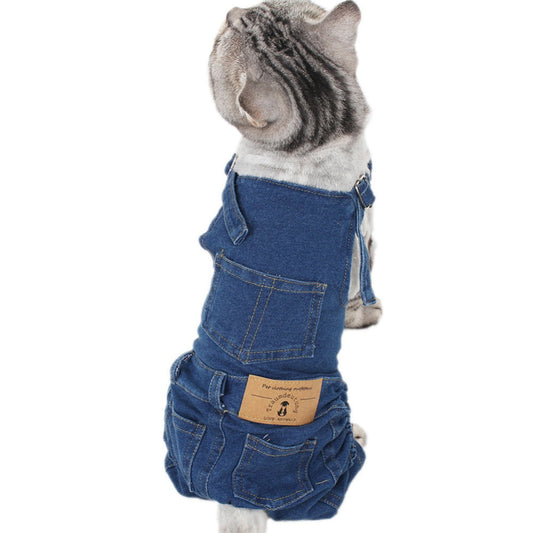 KFX-6116413 Washed Denim Pet Overalls for Small to Extra Large Pets