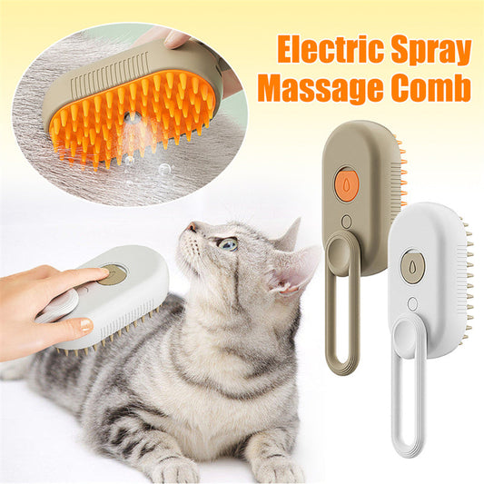 KFX-6145725 3-in-1 Electric Pet Grooming Brush with Steam Spray for Cats and Dogs, Hair Removal, and Knot Tackling