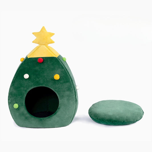 KFX-6147389 Plush Teddy Pet Bed Cave for Cats and Dogs - Detachable and Washable, Warm Tree Shape Nest