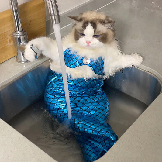 KFX-6148669 Mermaid Tail Jumpsuit for Small and Medium Dogs and Cats, Blue or Pink