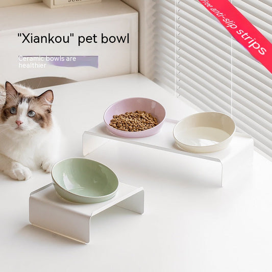 KFX-6150077 Ceramic Beveled Cat Bowl - 300ml, 15cm Diameter, Durable Design