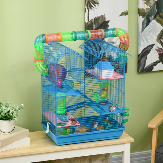 KFX-6159293 5-Tier Hamster Cage with Tubes, Ramps, and Accessories for Small Pets