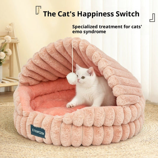 KFX-6186685 Cozy Large Cat Nest Pet Bed - Soft Cloth, Shell Design, 50CM Diameter in Gray, Pink, or White