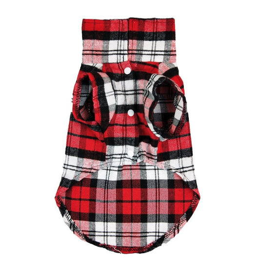 KFX-6188989 Casual Plaid Pet Shirt in Red, Blue, and Green - Lightweight Polyester, Sizes XS to XL