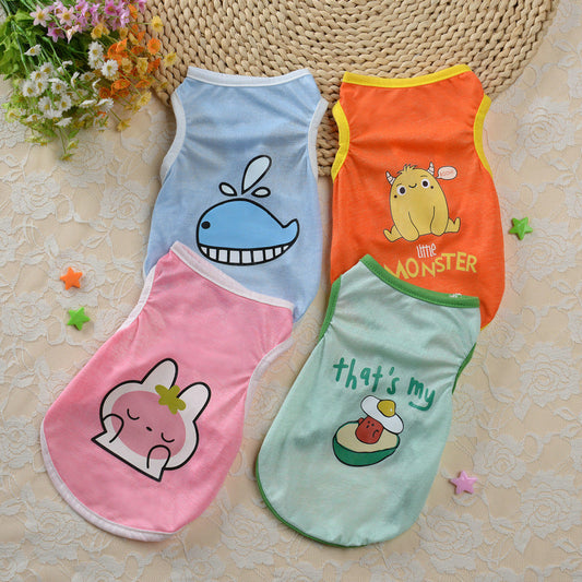 KFX-6194749 Small Dog Ice Silk Vest with Cartoon Designs, Available in Multiple Colors and Sizes