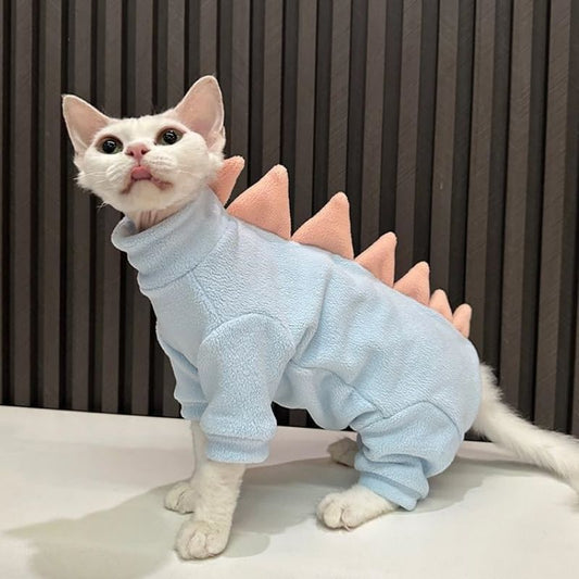 KFX-6195645 Hairless Cat Dinosaur Costume – Fleece Outfit for Sphynx, Cornish Rex, and Devon Rex