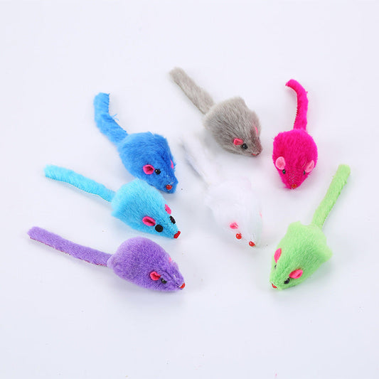 KFX-6196797 Colorful Plush Mouse Pet Toy for Cats - Soft Biting Toy, 11cm Length
