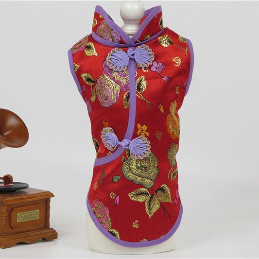 KFX-6198717 Pet Tang Suit Brocade Cheongsam for Spring, Summer, and Autumn - Available in Multiple Colors and Sizes